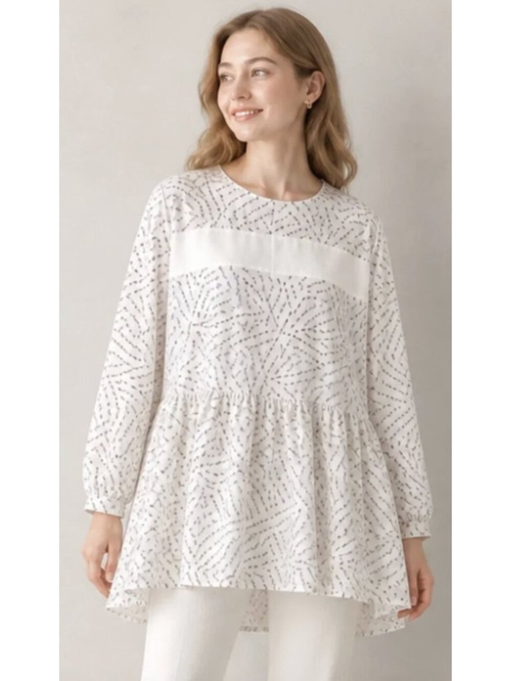 RACHEL COMEY 100% Silk Lino Top Scribble Print Small Oversized Minimalist